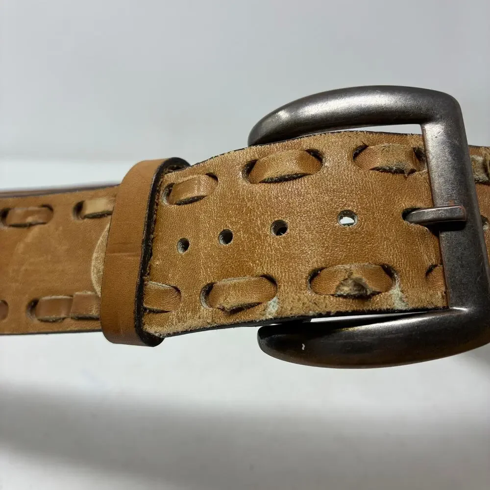 Justin Leather Western Belt Woven Detail Light Brown Cowboy Rodeo Belt Size 36